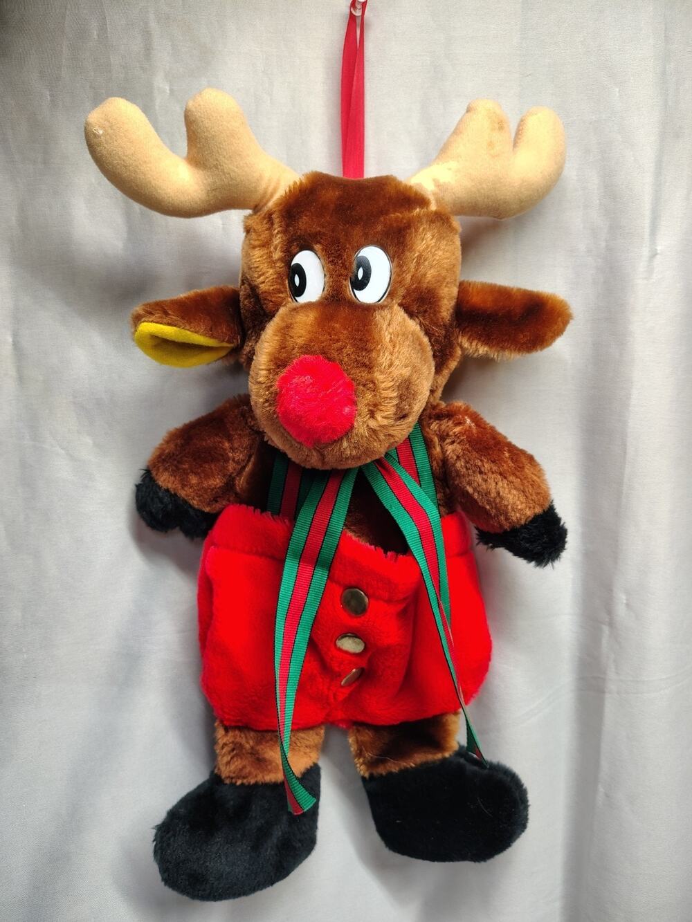 Vintage Santa's Best Rudolf Red Nose Reindeer Plush Christmas Stocking 2 Pouches